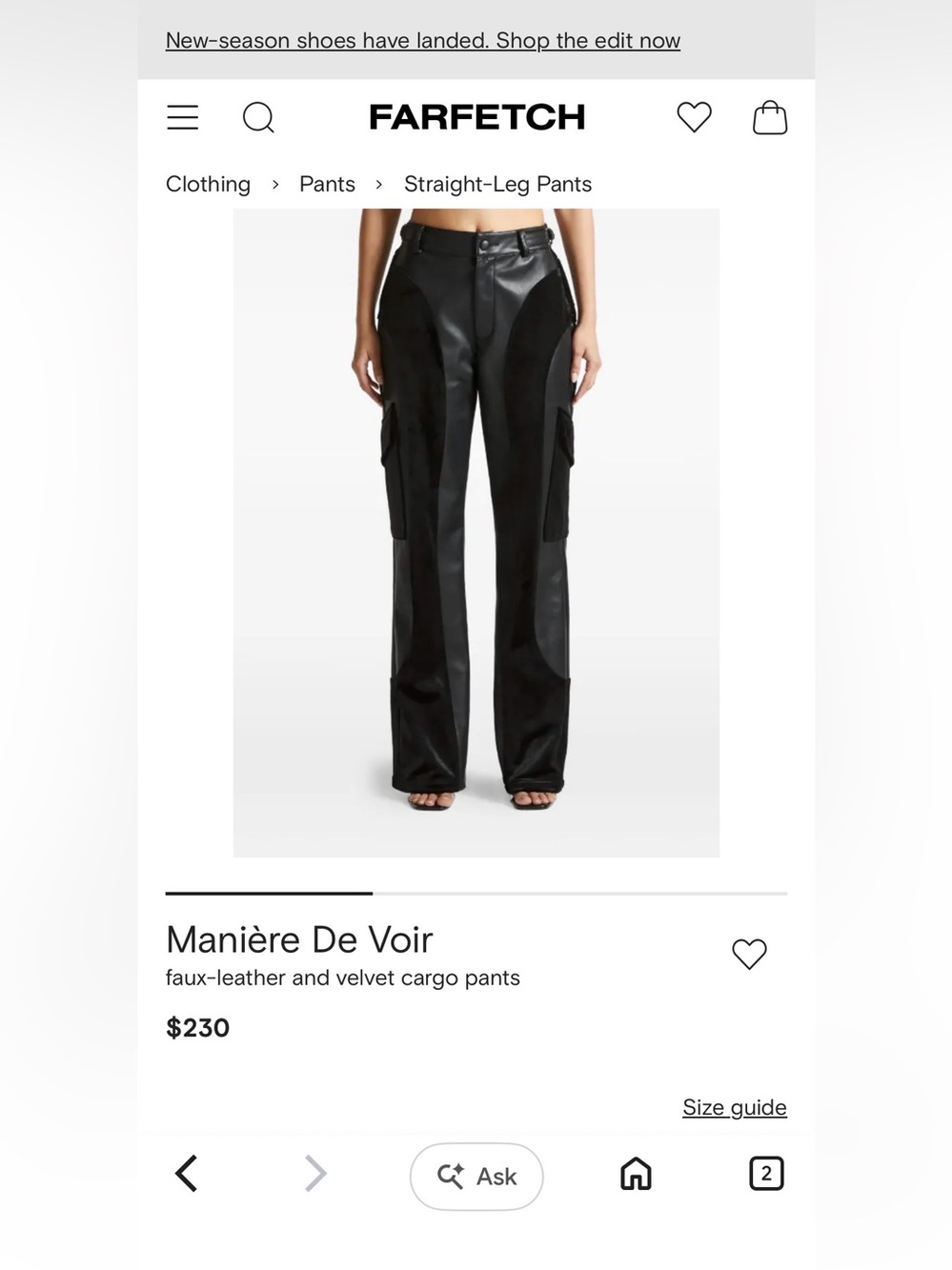 Manière De Voir 🖤 Leather Velvet Cargo Pants Black NWT US 8 - Picture 7 of 10